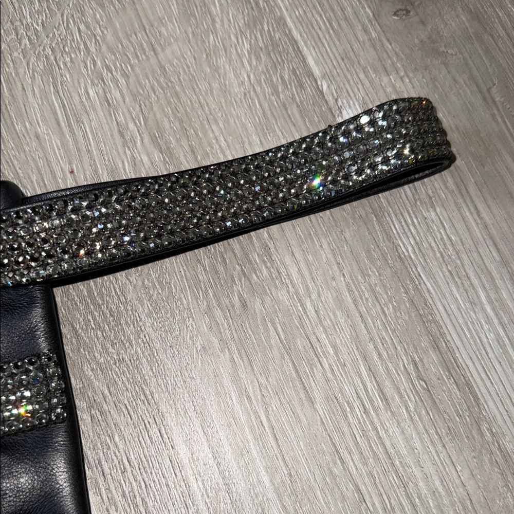 RARE CHANEL Leather Woven Strass Black Checkered Clutch Wristlet Vintage Evening - Picture 6 of 13